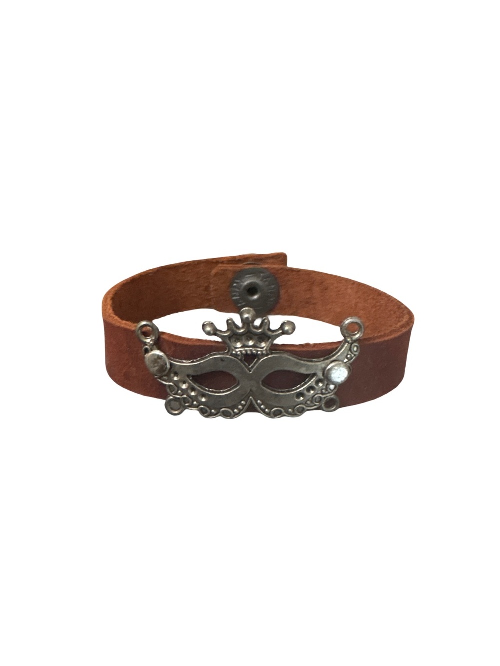Brown Leather Bracelet with Silver Mask Charm